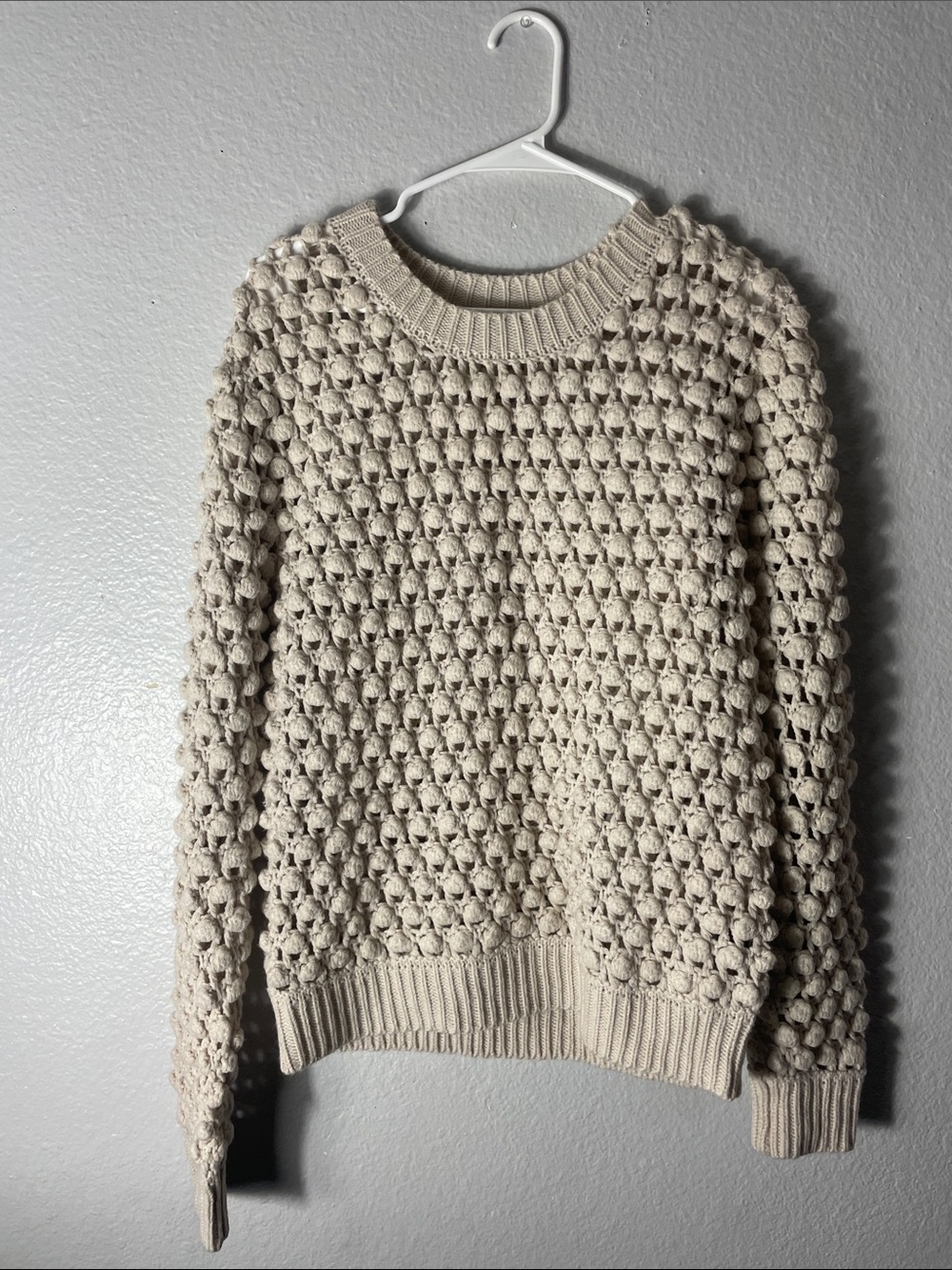 Lucca Couture Cream Ribbed Crochet Sweater